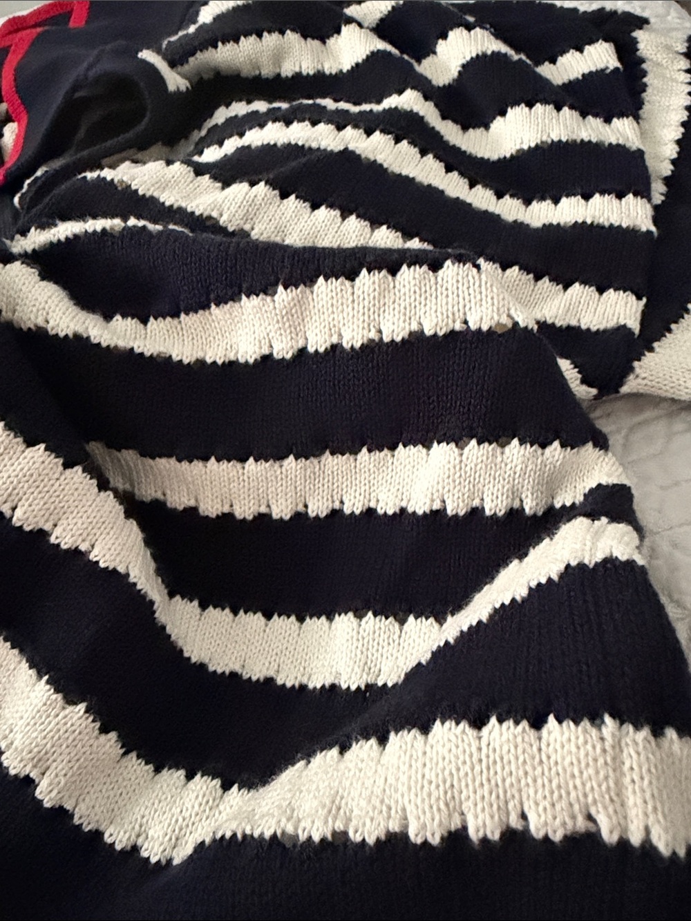 Tommy Striped Navy and White Polo Sweater with Red-Trim Collar Size M - Picture 2 of 10
